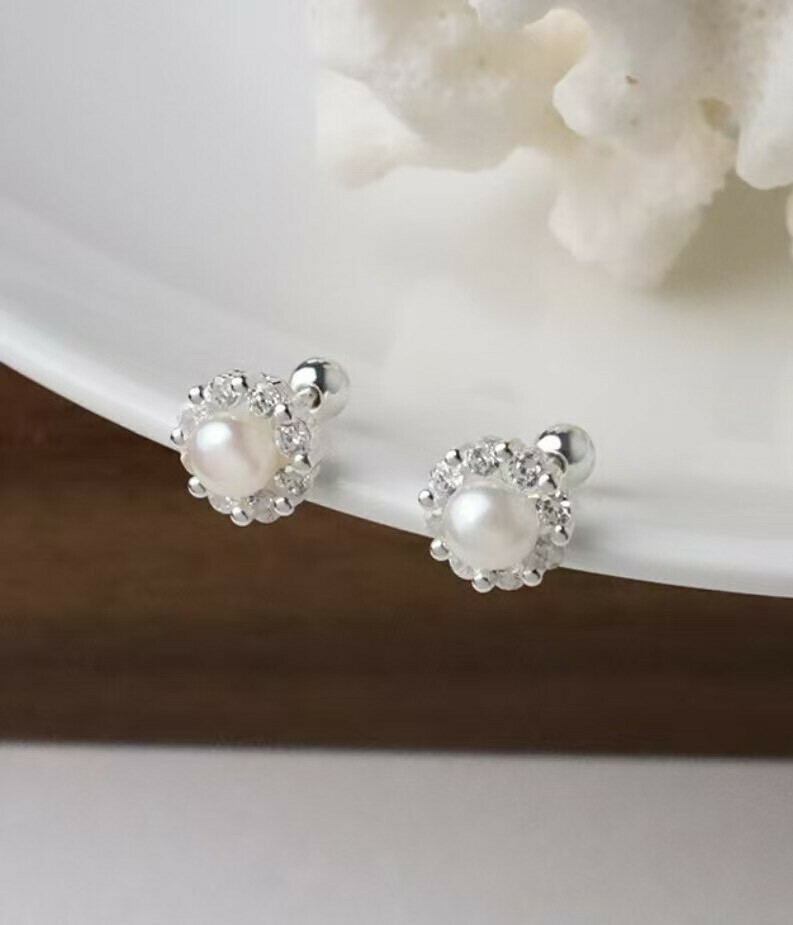 珍珠排鑽純銀鎖針