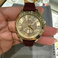 [S] LUXURY WATCH COACH 14504178 WOMEN`S BOYFRIEND BURGUNDY SILICONE RUBBER STRAP,GOLD FACE, 885997517270 (SZZ489)