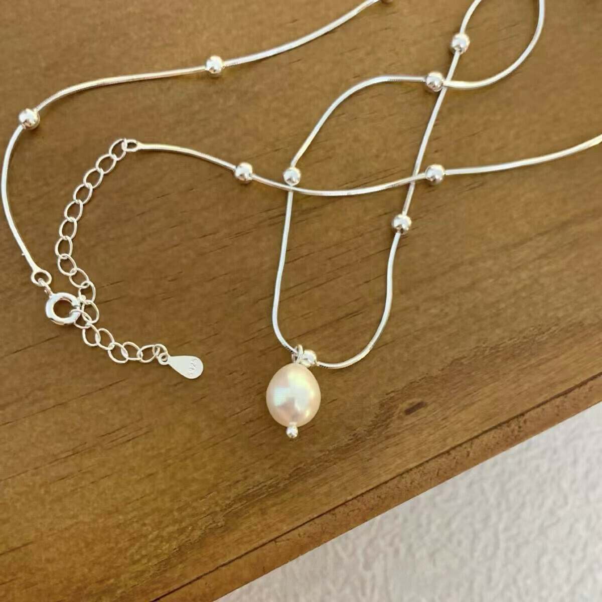 P13珍珠圓珠純銀蛇骨鏈