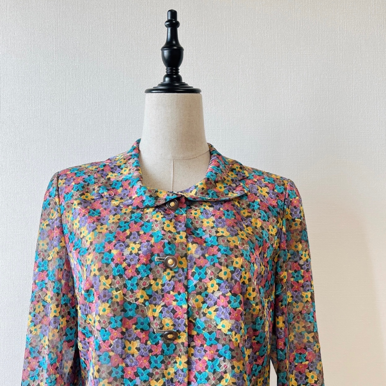萬花筒彩色小碎花暗紋古着上衣