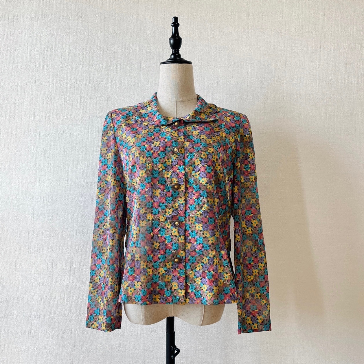 萬花筒彩色小碎花暗紋古着上衣