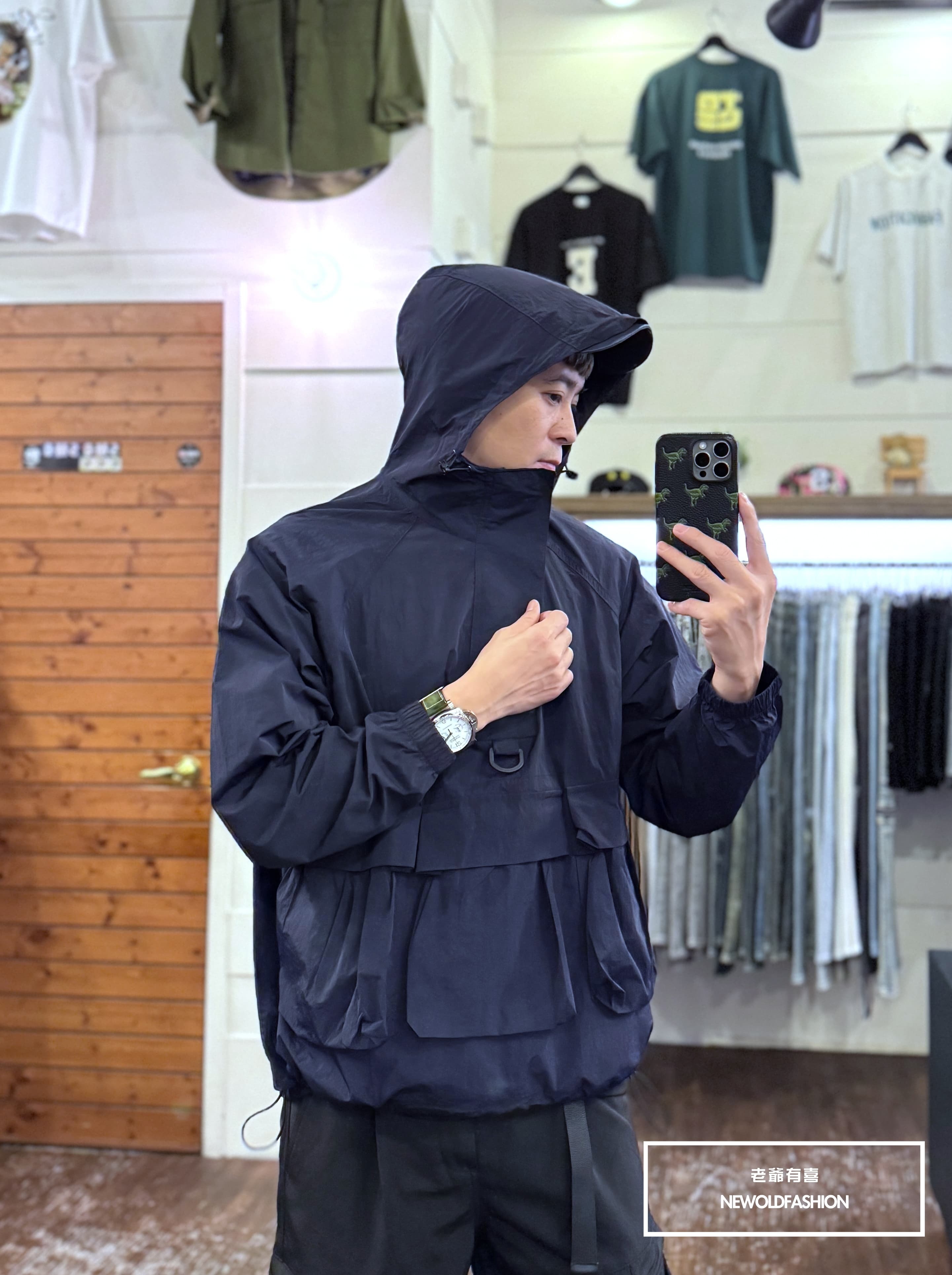 『新品上市』重磅扣環多口袋連帽衝鋒外套-深藍(NOF2409Y2620)