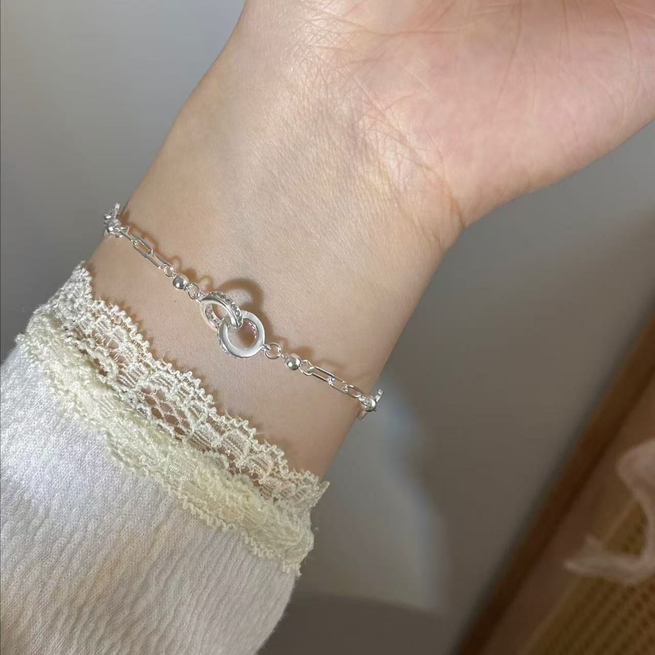 R67拼接排鑽雙扣純銀手鍊