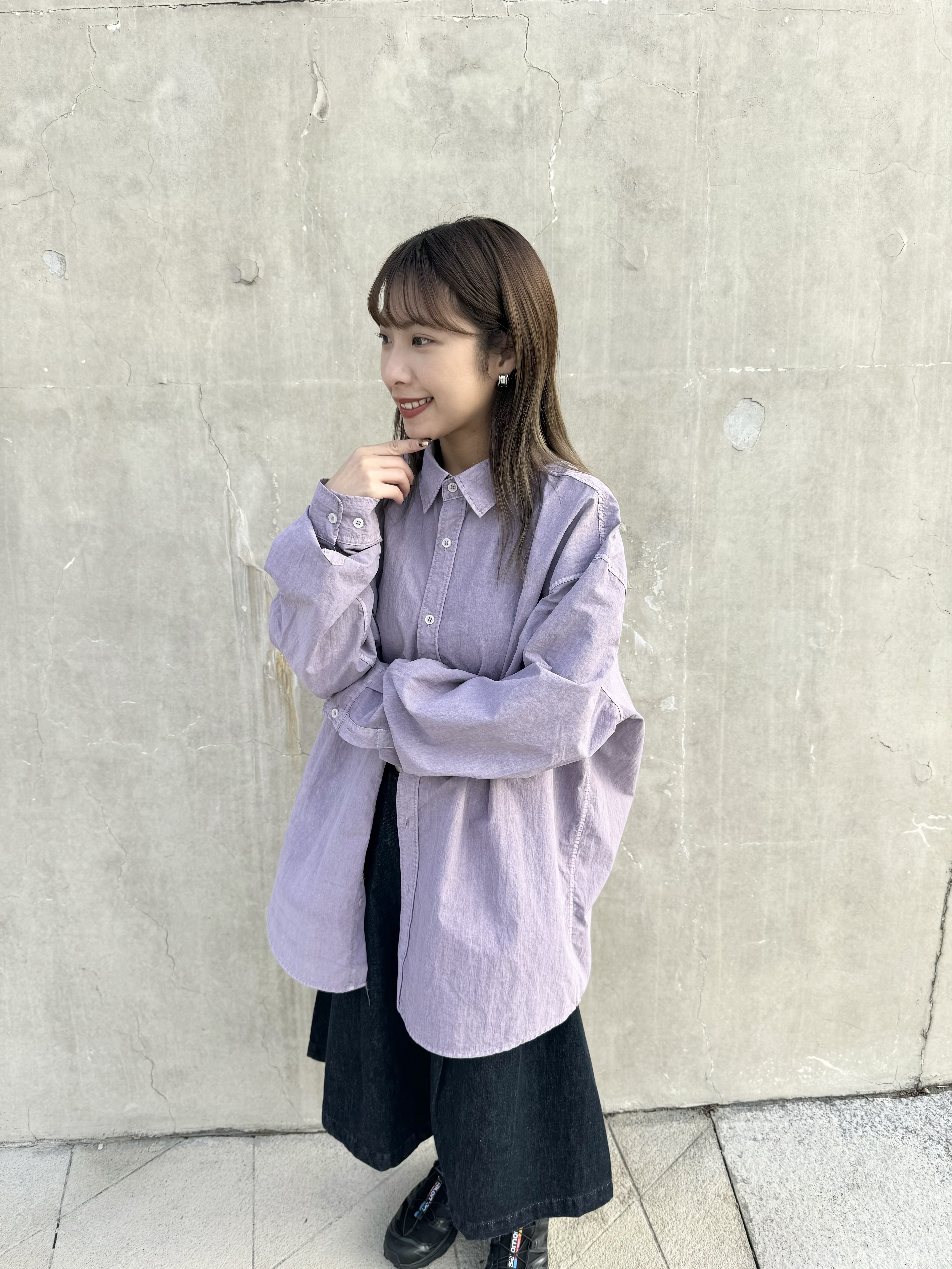 薄索索料OVERSIZE裇衫（BLUE/PURPLE/DARK GREY)