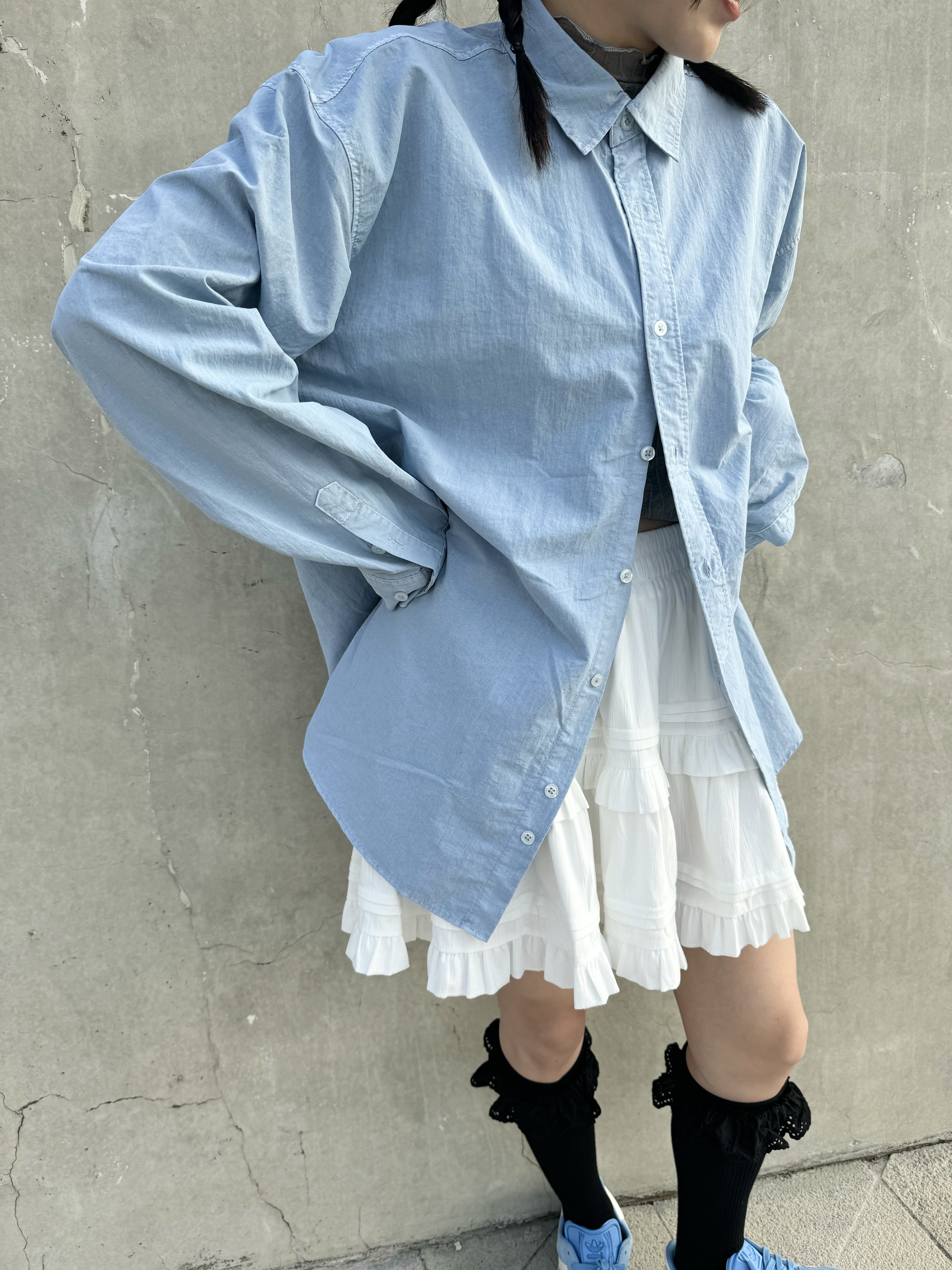 薄索索料OVERSIZE裇衫（BLUE/PURPLE/DARK GREY)