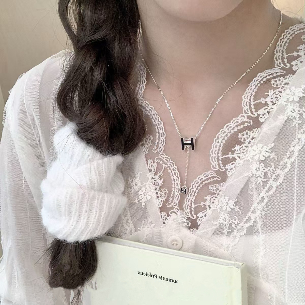 R62烤漆字母H立體純銀Y字鏈