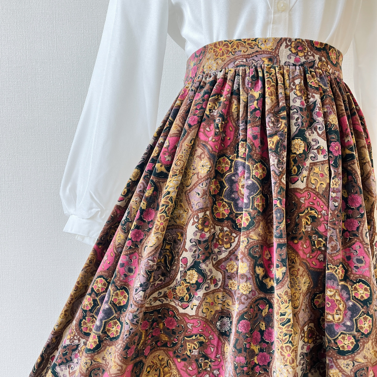 撞色珠寶閃閃古着半裙