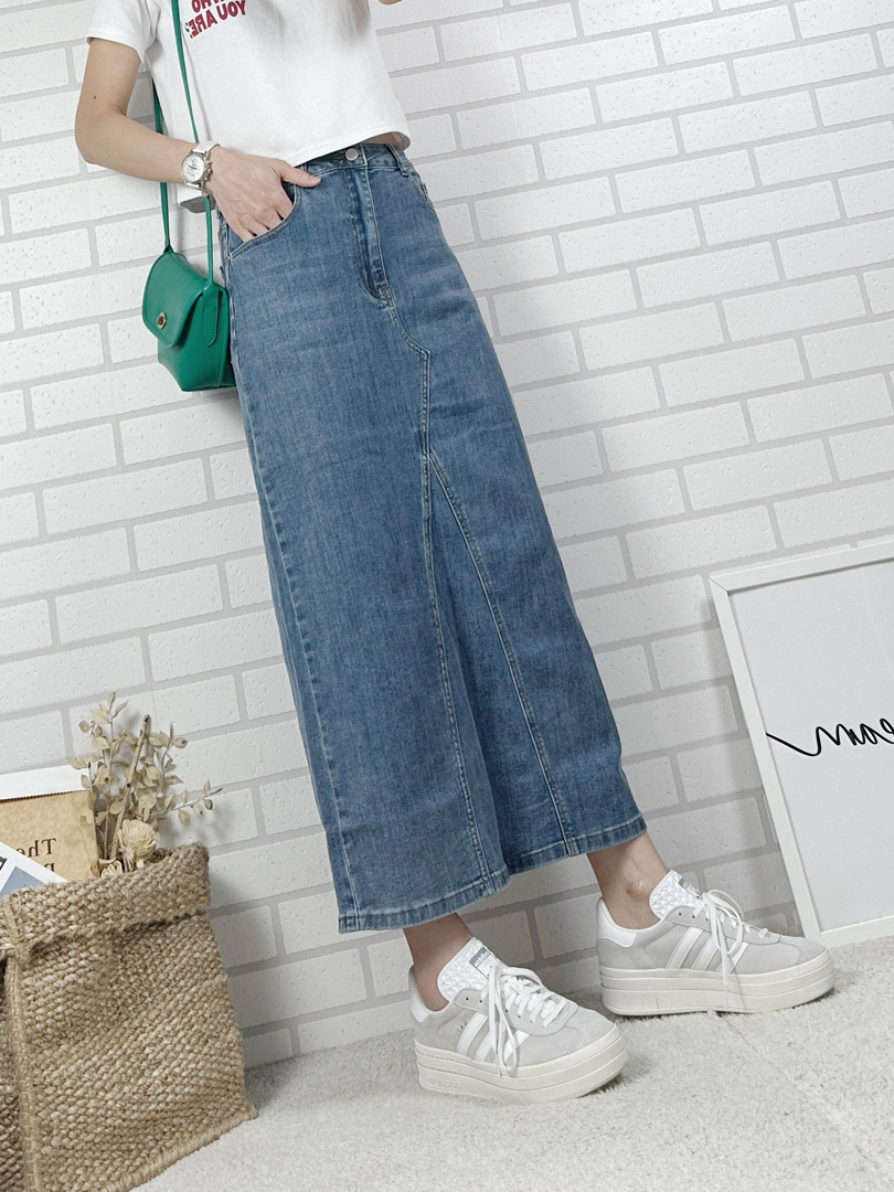 許願9分長牛仔裙