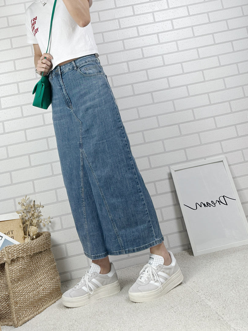 許願9分長牛仔裙