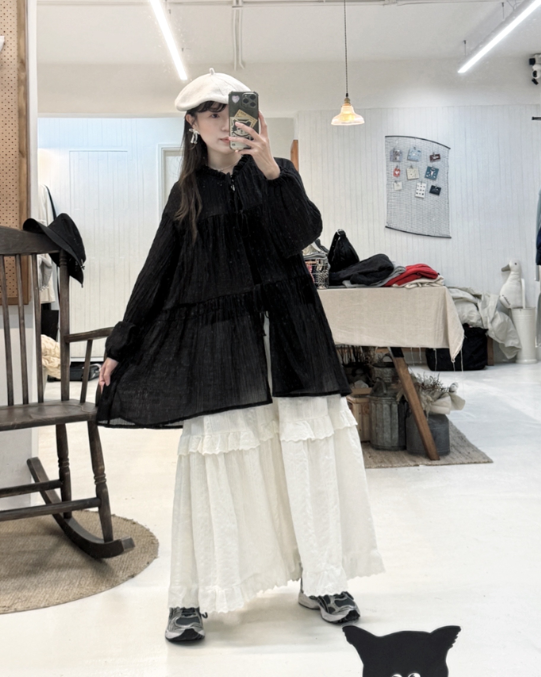 碎褶寬版中長開胸Top