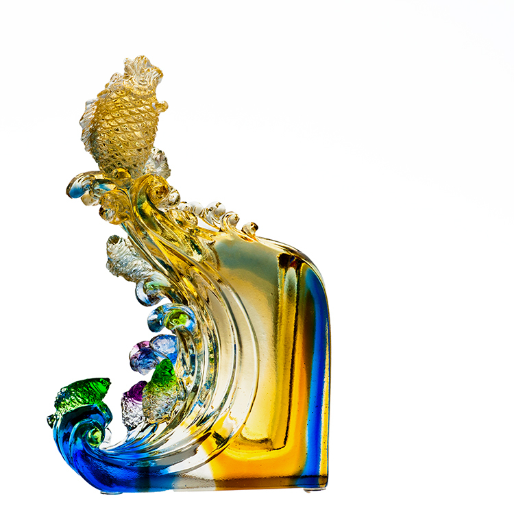 鹿港窯禮品館 獨佔鰲頭 彩色水晶琉璃筆筒擺件 - 寓意高中金榜題名 禮贈學子最佳選擇