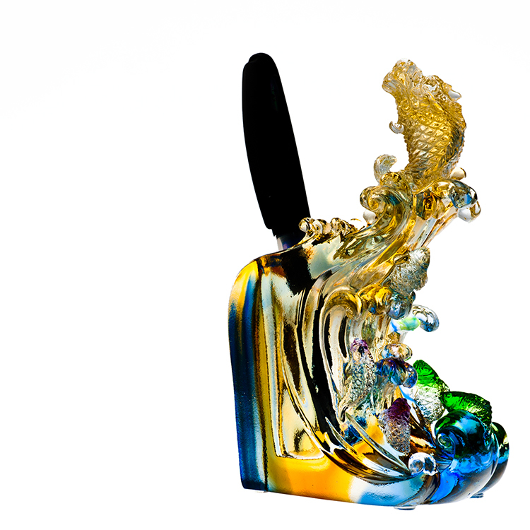 鹿港窯禮品館 獨佔鰲頭 彩色水晶琉璃筆筒擺件 - 寓意高中金榜題名 禮贈學子最佳選擇