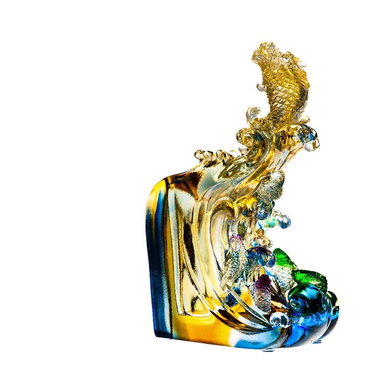 鹿港窯禮品館 獨佔鰲頭 彩色水晶琉璃筆筒擺件 - 寓意高中金榜題名 禮贈學子最佳選擇