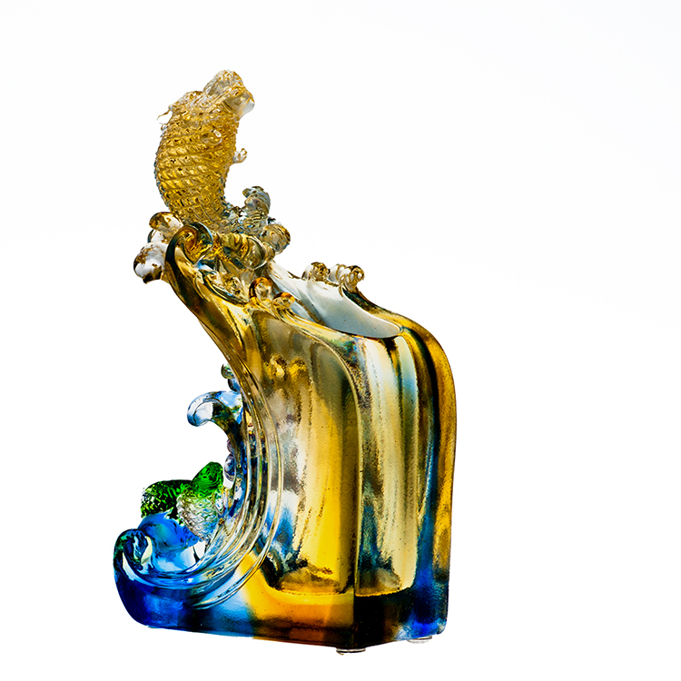 鹿港窯禮品館 獨佔鰲頭 彩色水晶琉璃筆筒擺件 - 寓意高中金榜題名 禮贈學子最佳選擇