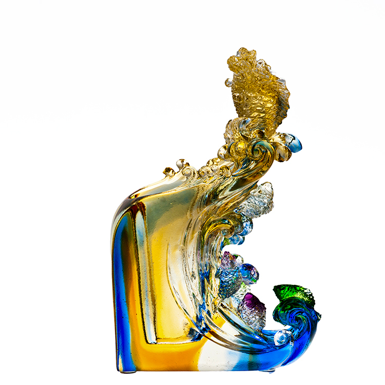 鹿港窯禮品館 獨佔鰲頭 彩色水晶琉璃筆筒擺件 - 寓意高中金榜題名 禮贈學子最佳選擇