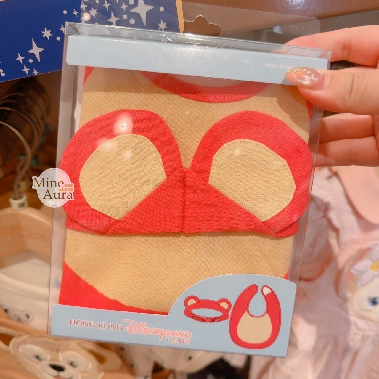熊抱哥 Lotso 立體耳朵造型 髮帶 + 圍兜兜 2件組 嬰兒用品 玩具總動員 Toy Story -香港迪士尼樂園