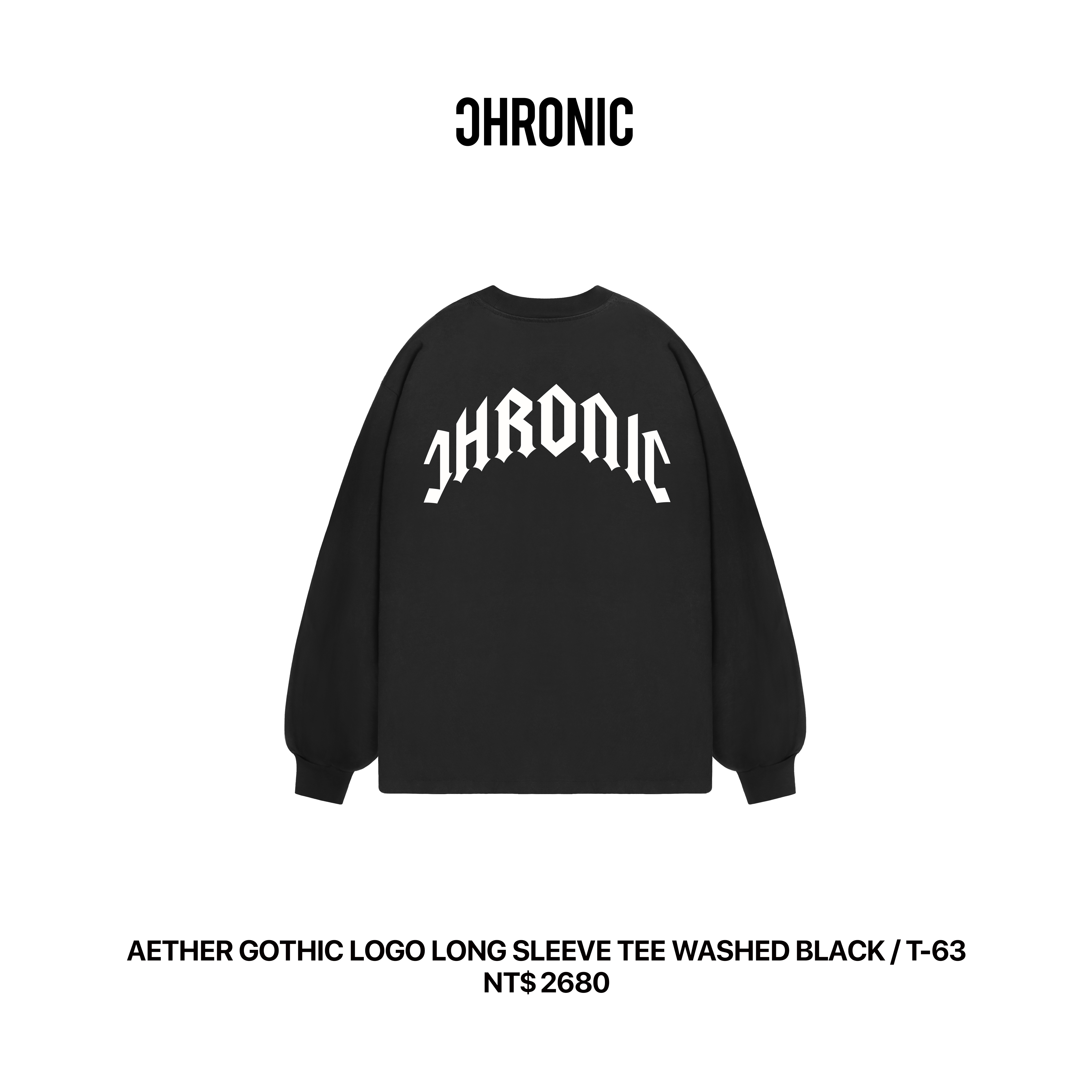 AETHER GOTHIC LOGO LONG SLEEVE TEE WASHED BLACK / T-63