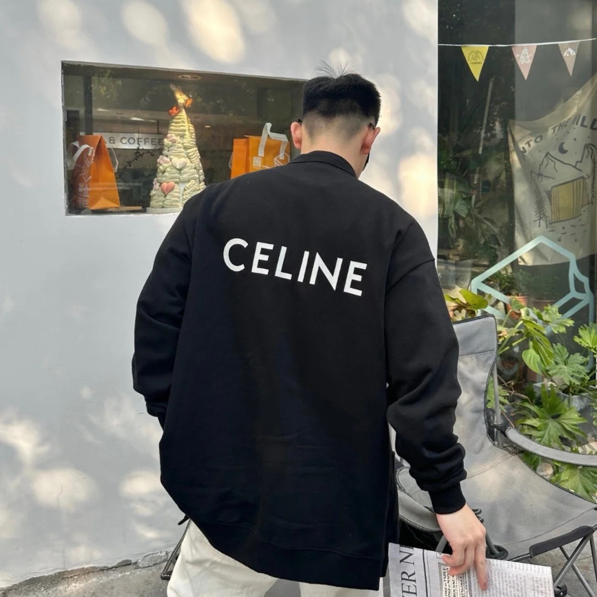 【NICE 歐美日韓代購】長袖 針織外套 上海經銷商 CELINE/賽琳 背後字母印花Logo單排扣針織外套 秋冬必備