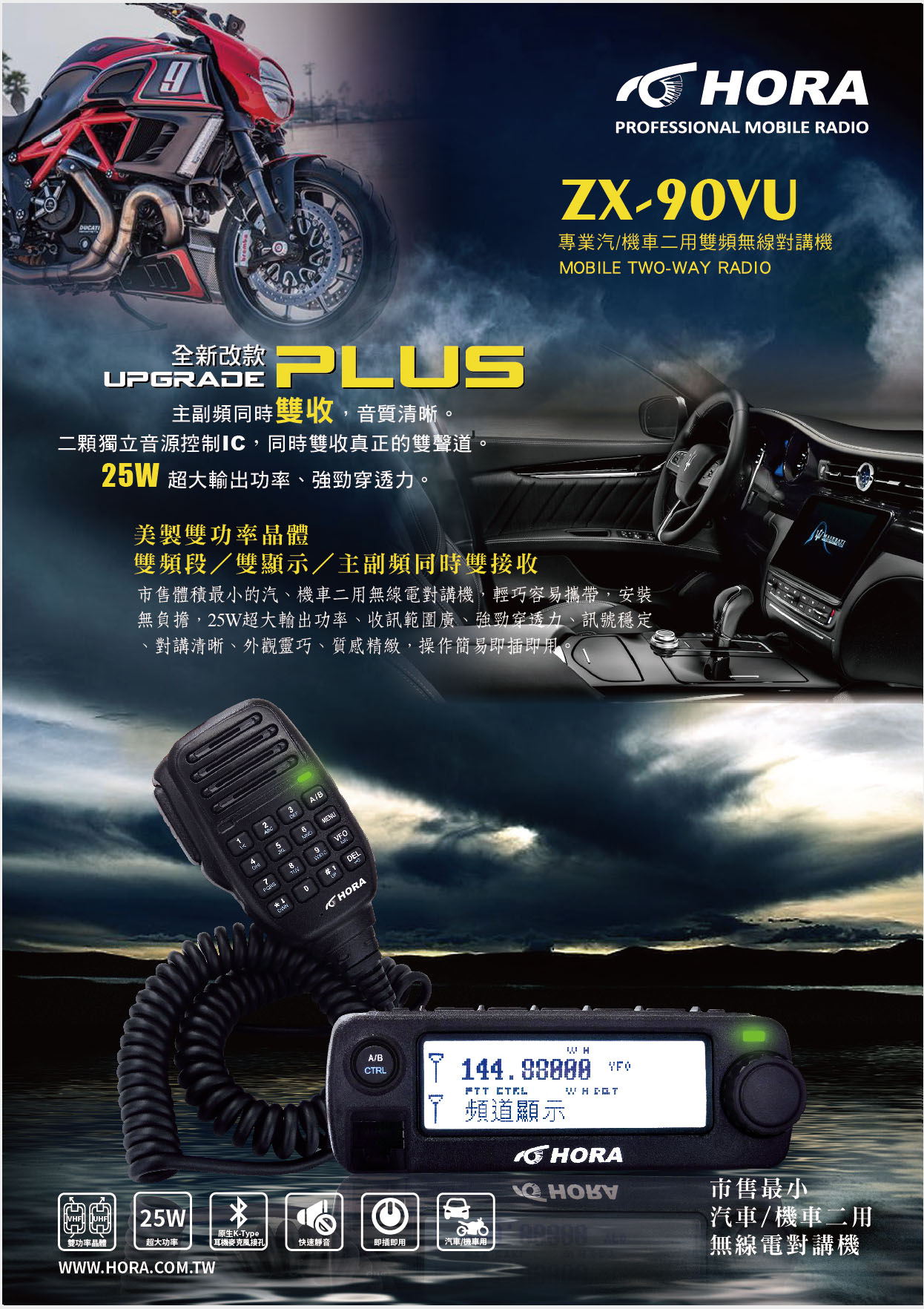 無線機5台 HORA ZX-90VU PLUS 迷你雙頻車機雙接收體積超小支援K型耳麥散熱加強版