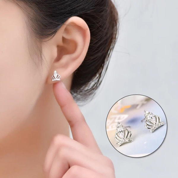 韓國JK 微鑲鑽公主皇冠銀針耳釘 J0451