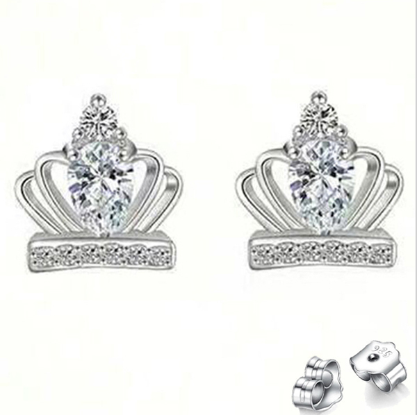 韓國JK 微鑲鑽公主皇冠銀針耳釘 J0451