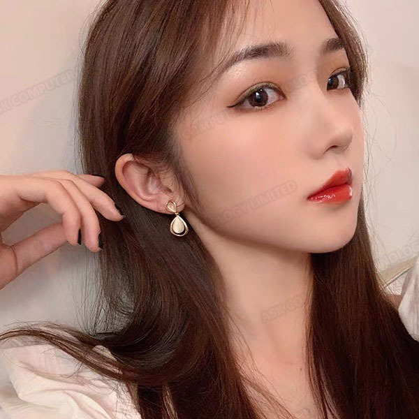 韓國JK 精緻小巧貓眼石小眾設計優雅水滴耳釘 J0475