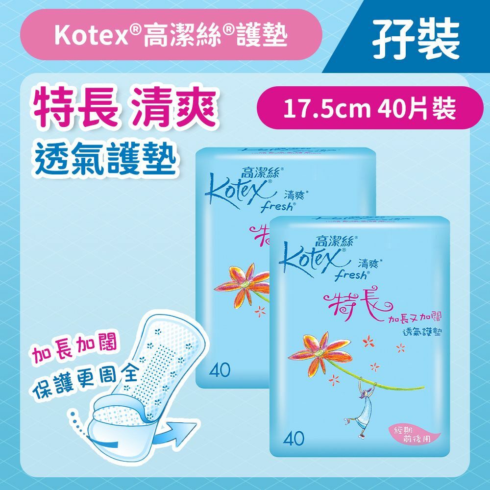 [孖裝][17.5cm/40片]Kotex 清爽透氣護墊(特長)(舒爽透氣 適合多分泌) (14012052)
