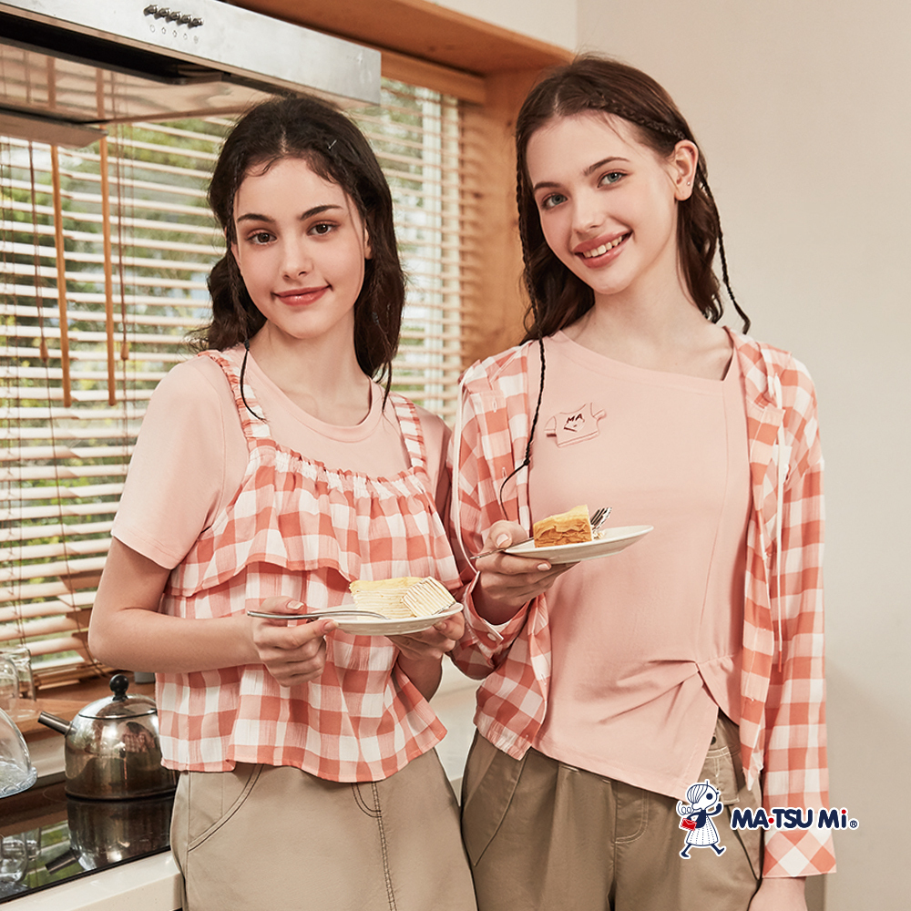 MA‧TSU Mi 方格連帽抽繩薄外套(粉橘.草綠)