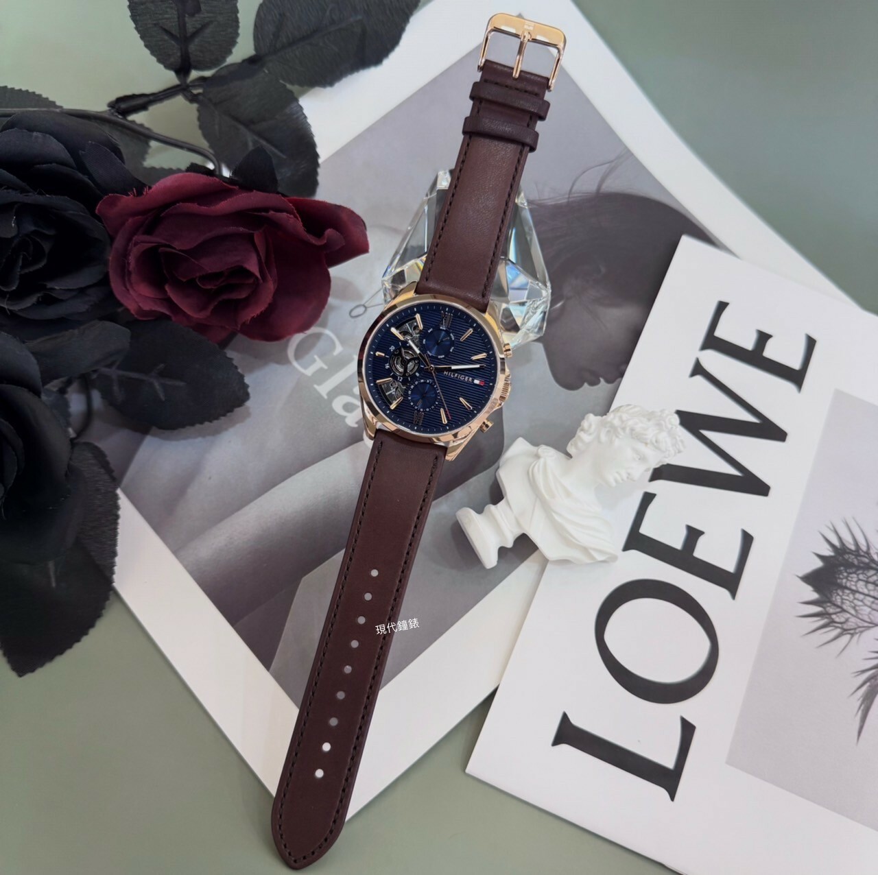 【Tommy Hilfiger】 男仕三眼鏤空皮革腕錶1710645 43mm 現代鐘錶