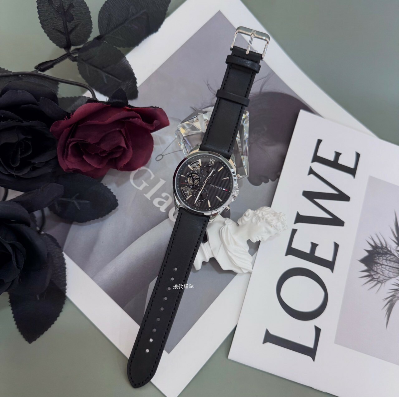 【Tommy Hilfiger】 男仕三眼鏤空皮革腕錶1710644 43mm 現代鐘錶