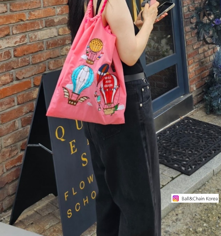 Ball＆Chain 刺繡環保購物袋 M號 - 粉 (30103935)
