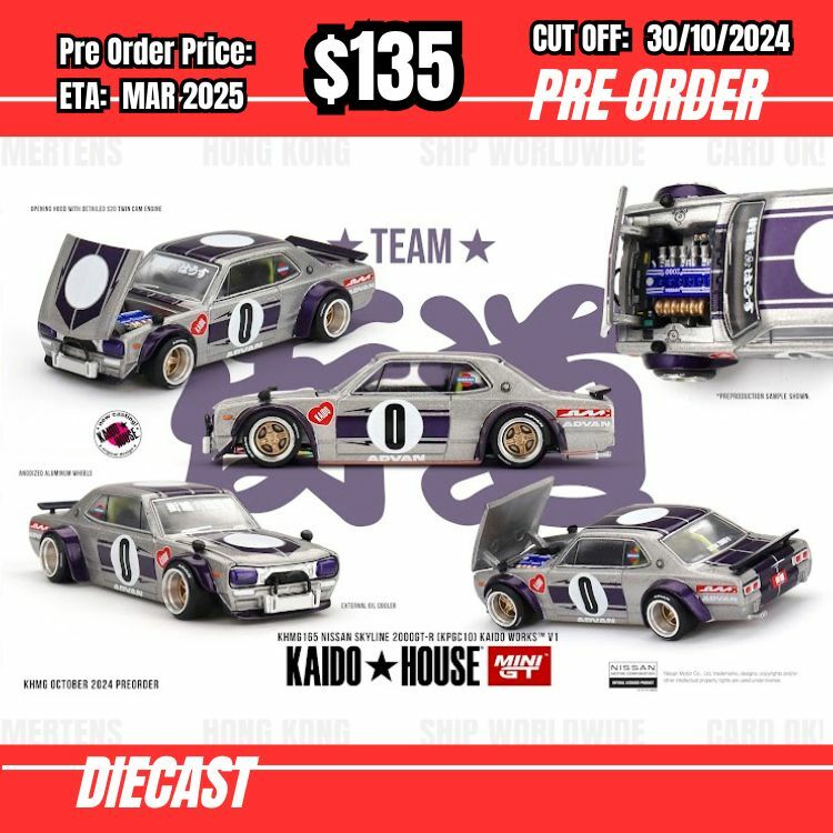 PO-$135 * Mini GT * 1:64 x Kaido House KHMG165 Nissan Skyline GT-R (KPGC10) Kaido Works V1 [OD17/10]