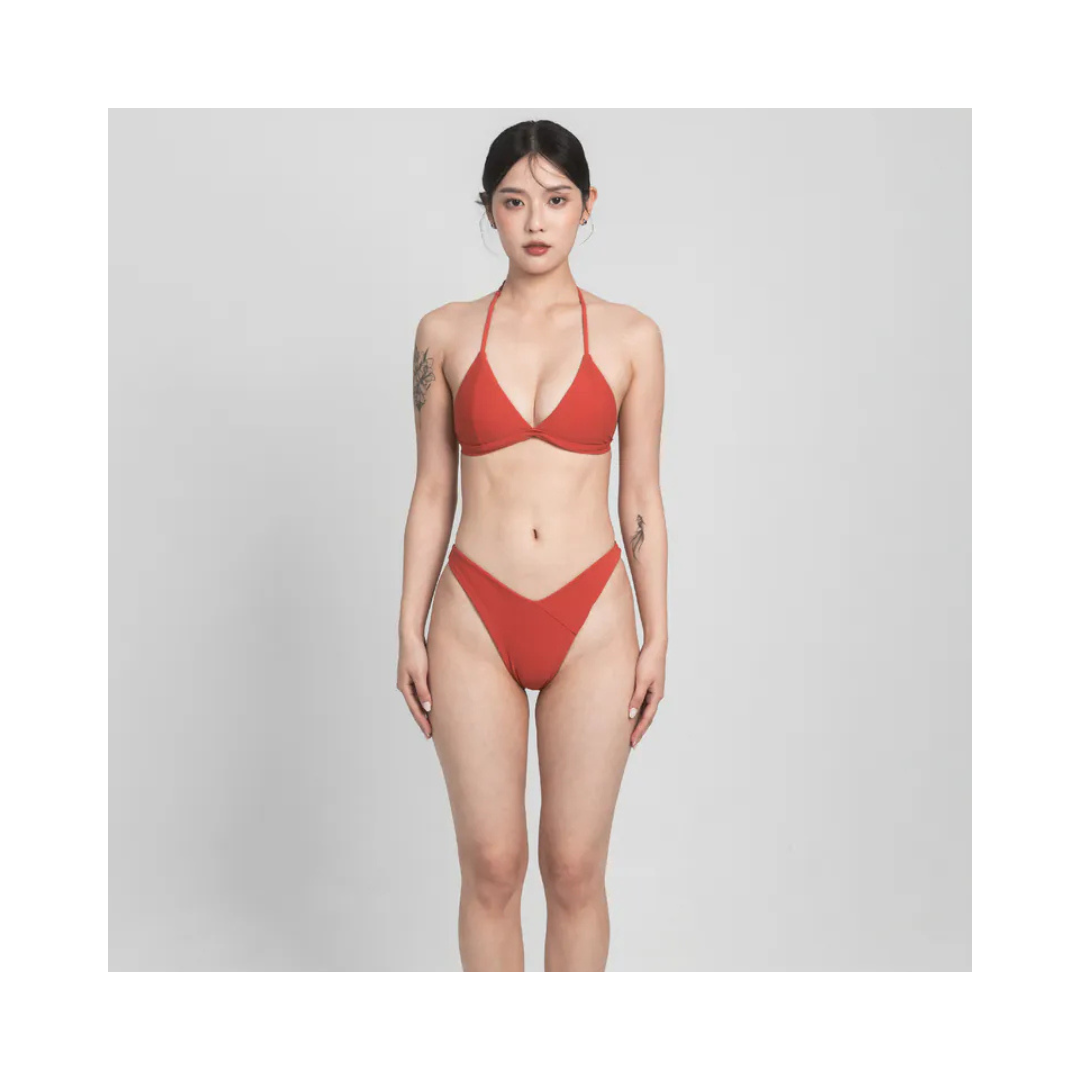 ▲TIMU 簡約拼接 三角補曬上衣 / Turkish Orange 土耳其橘