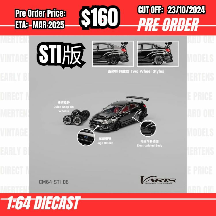 PO-$160 * CM Model * 1:64 Subaru WRX VAB Varis Chrome Black STI [OD17/10]