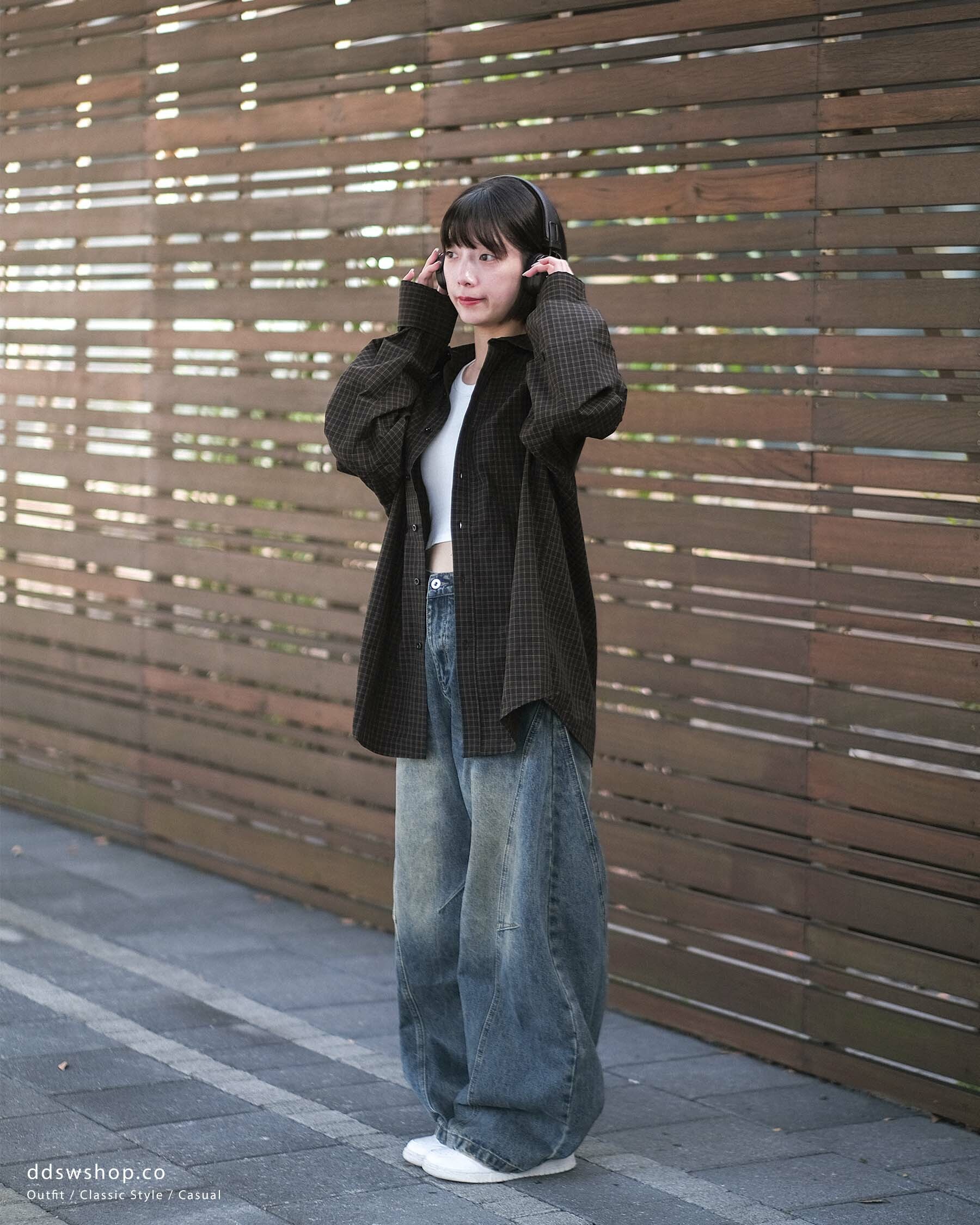 "現貨" D.CLOSET 日系小格紋 襯衫 黑咖