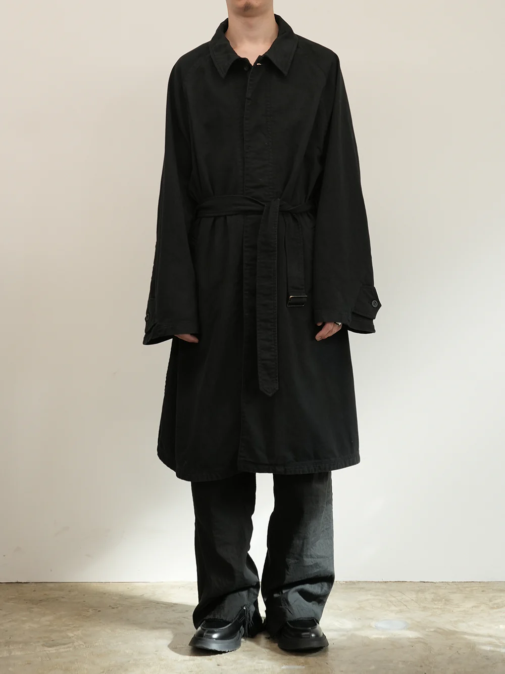 ancellm DOUBLE-BREASTED COAT(BLACK) （Laid back | . ssstein