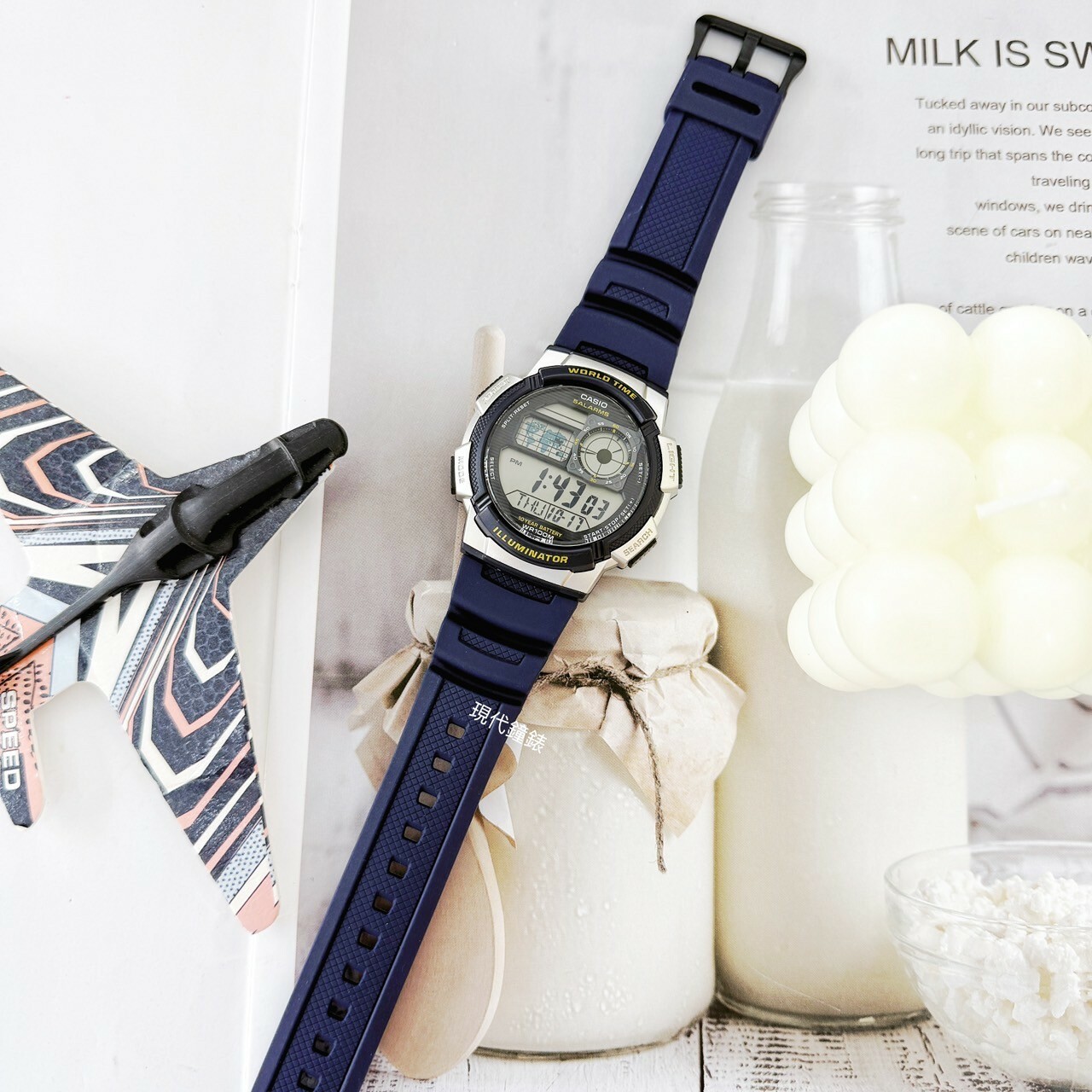 【CASIO 卡西歐】 世界地圖時區電子錶AE-1000W-2A 45mm 現代鐘錶