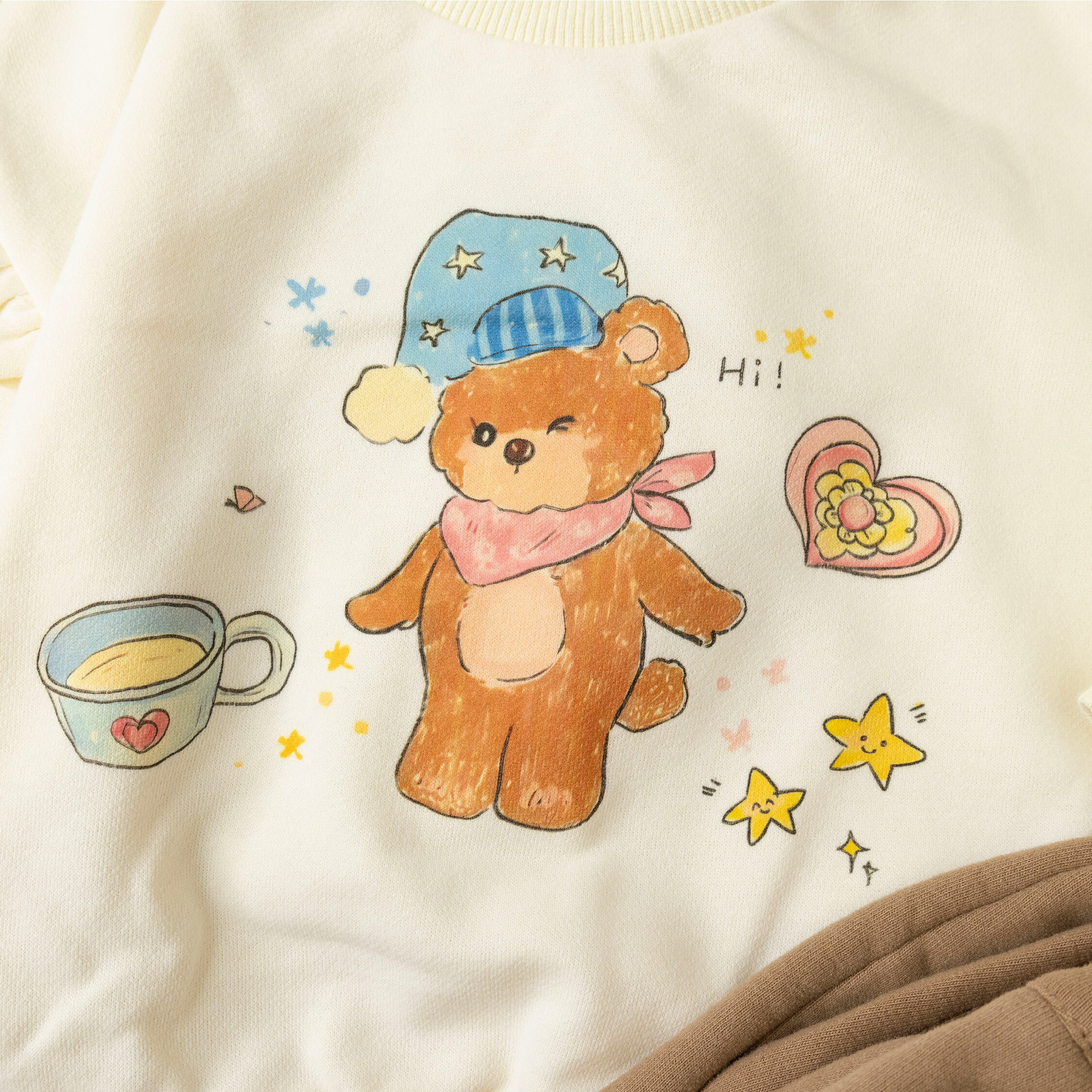 【H45297】晚安小熊荷葉邊薄紗拼接上衣