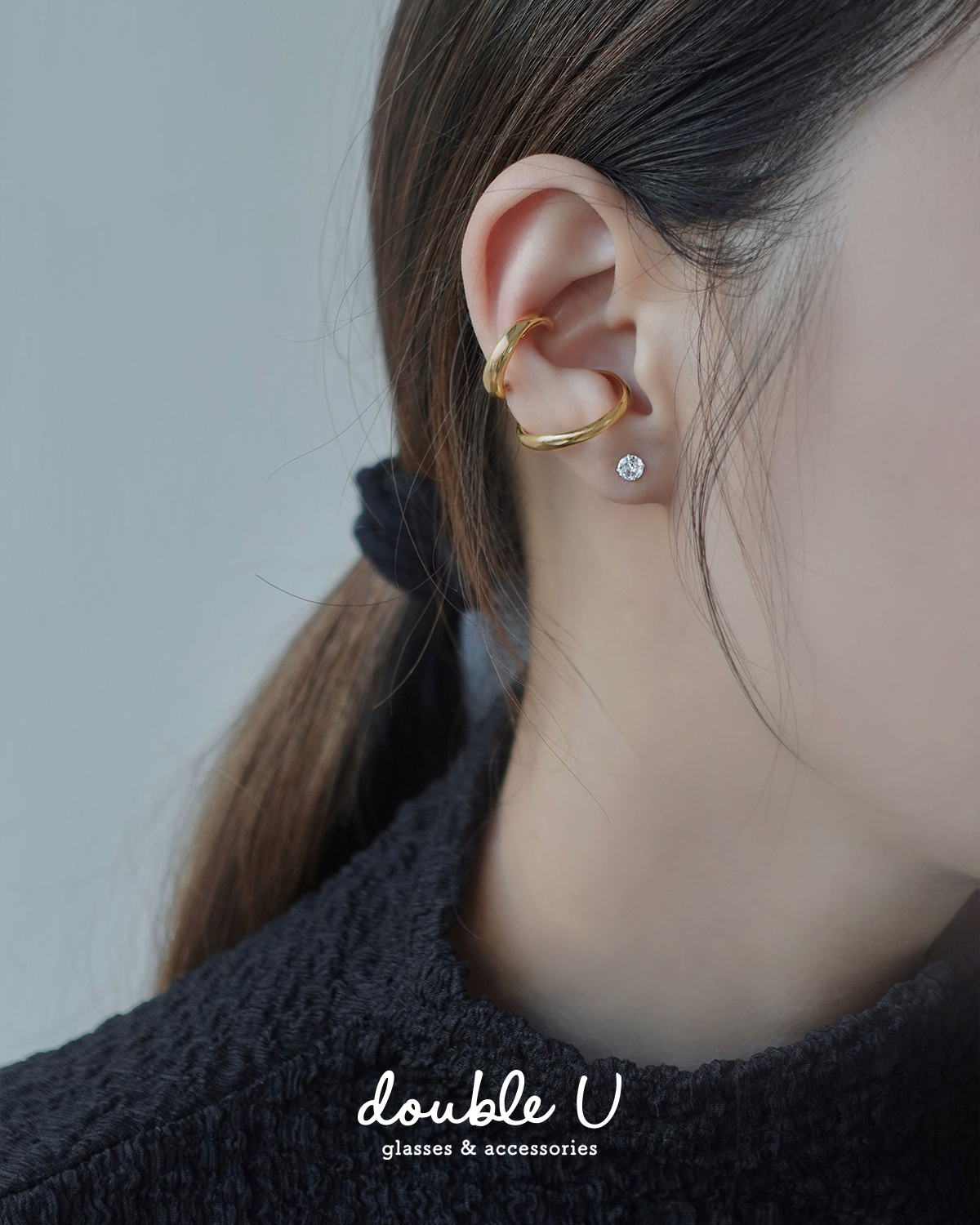 迷你鑲鑽・鎖珠純銀耳環 (DES10122)