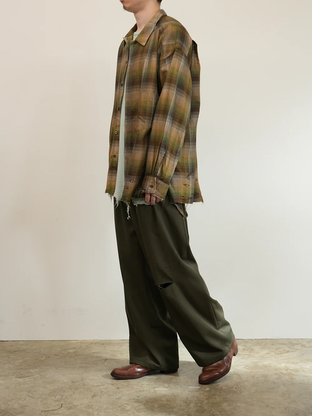 ANCELLM - R/C CHECK CRASH LS SHIRT / BROWN/GREEN