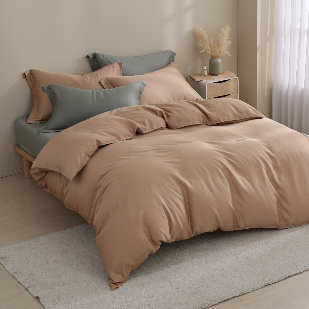 60支天絲｜100%萊賽爾｜雙色配｜駝金色ｘ迷霧綠