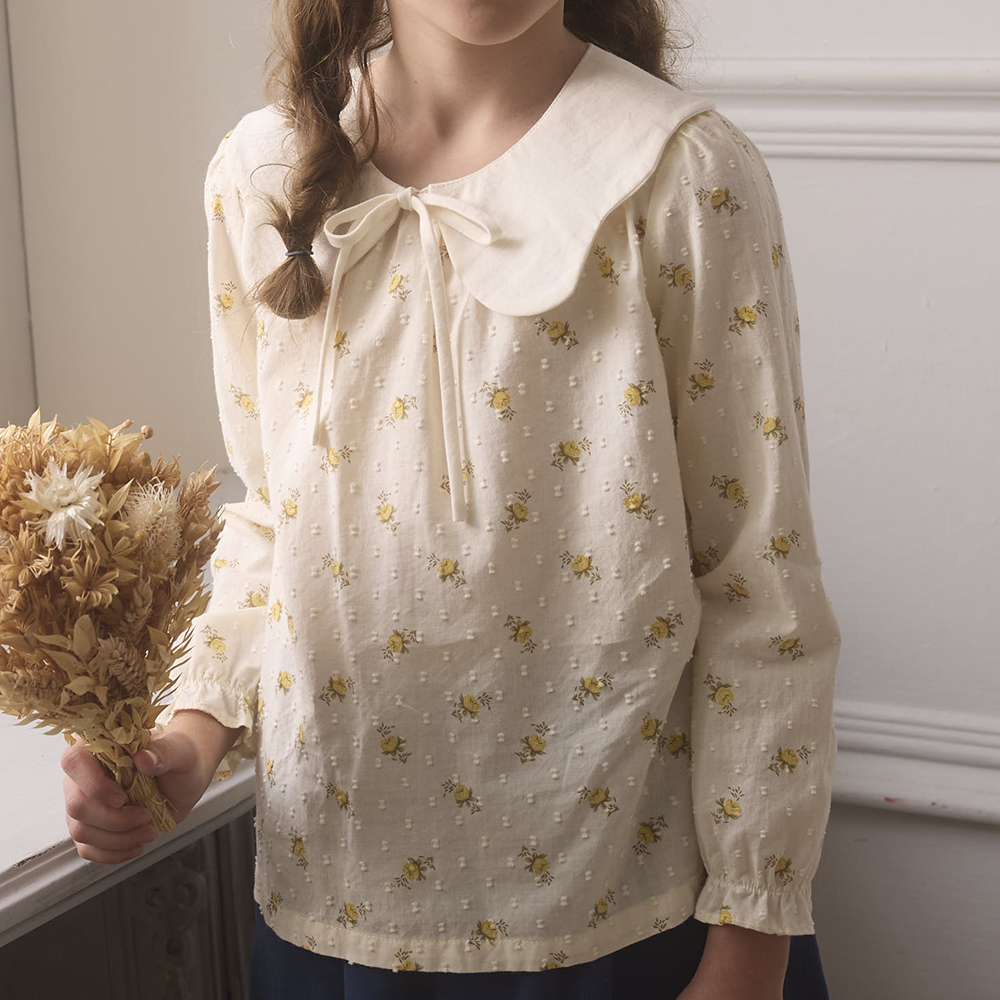 PIPPY 典雅滿版印花可拆式領圍純棉上衣 黃