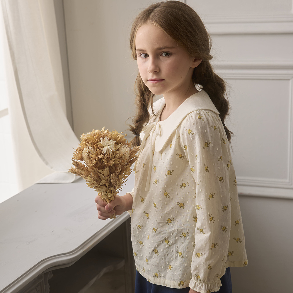 PIPPY 典雅滿版印花可拆式領圍純棉上衣 黃