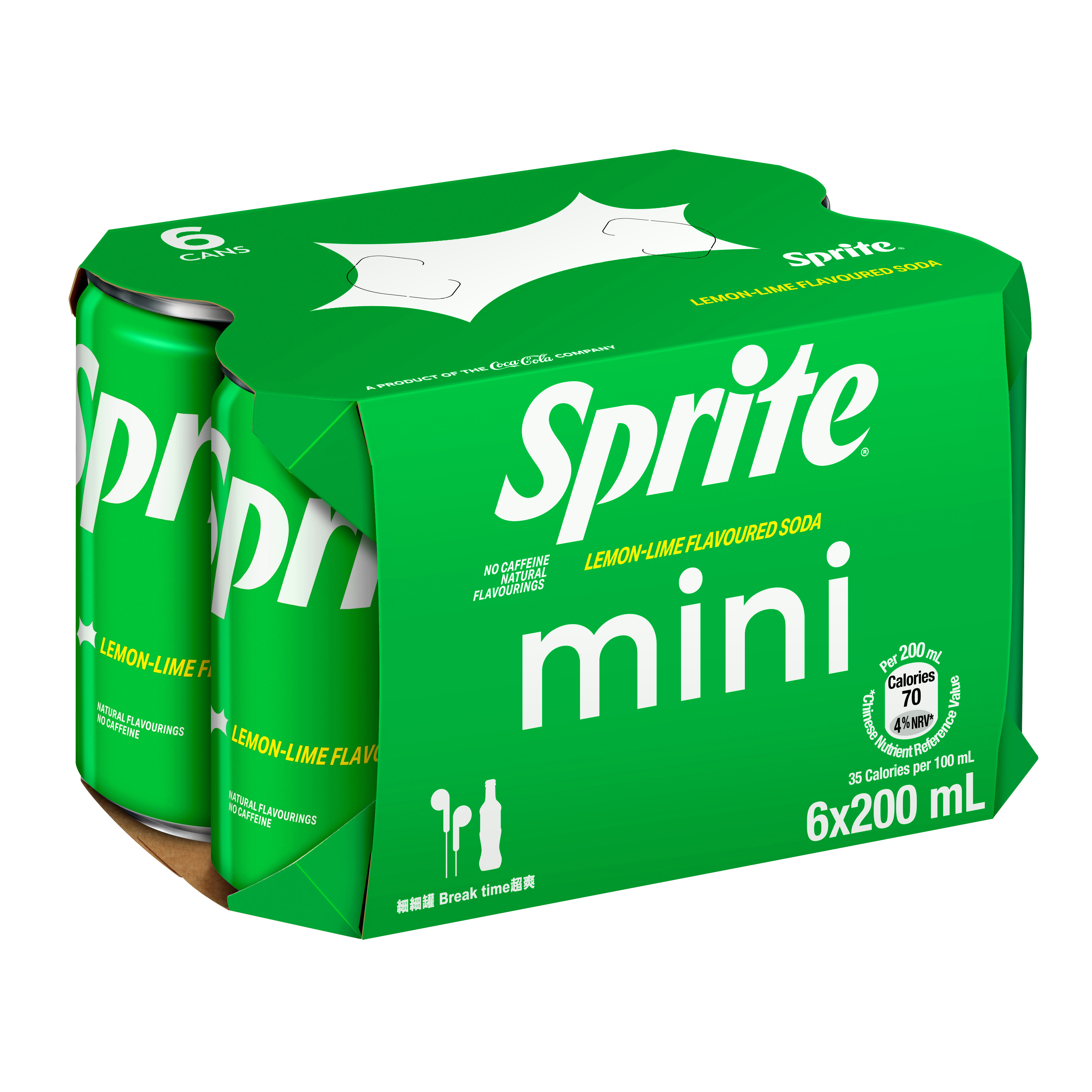 雪碧檸檬青檸味汽水迷你罐200毫升 x 6 X 4罐裝 - 原箱