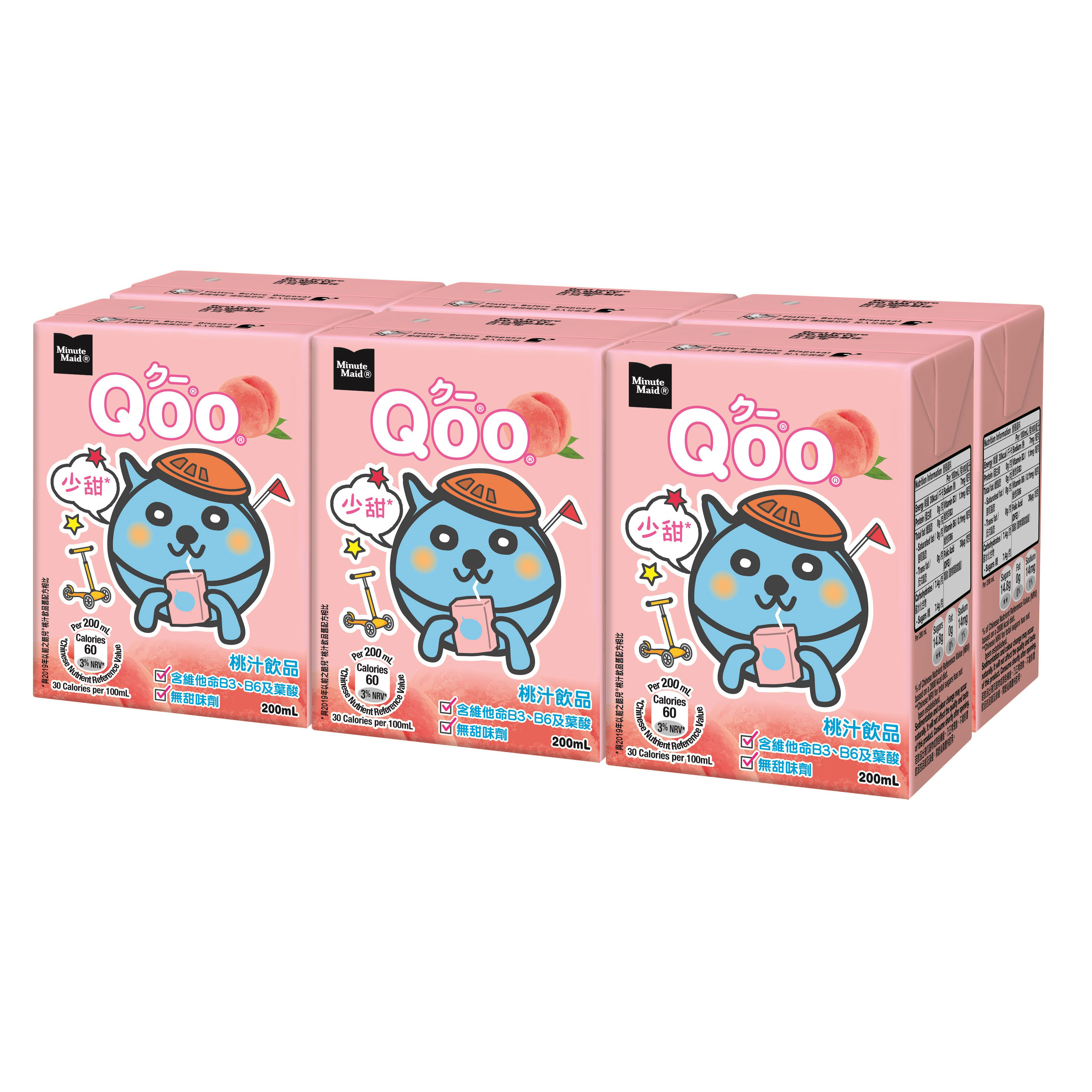 美粒果酷兒桃汁飲品200毫升 x 6 X 4紙包裝 - 原箱