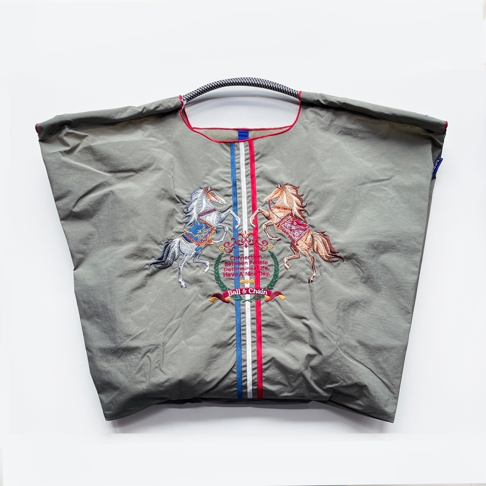 Ball＆Chain 刺繡環保購物袋 L號 - 淺灰 (30112411)
