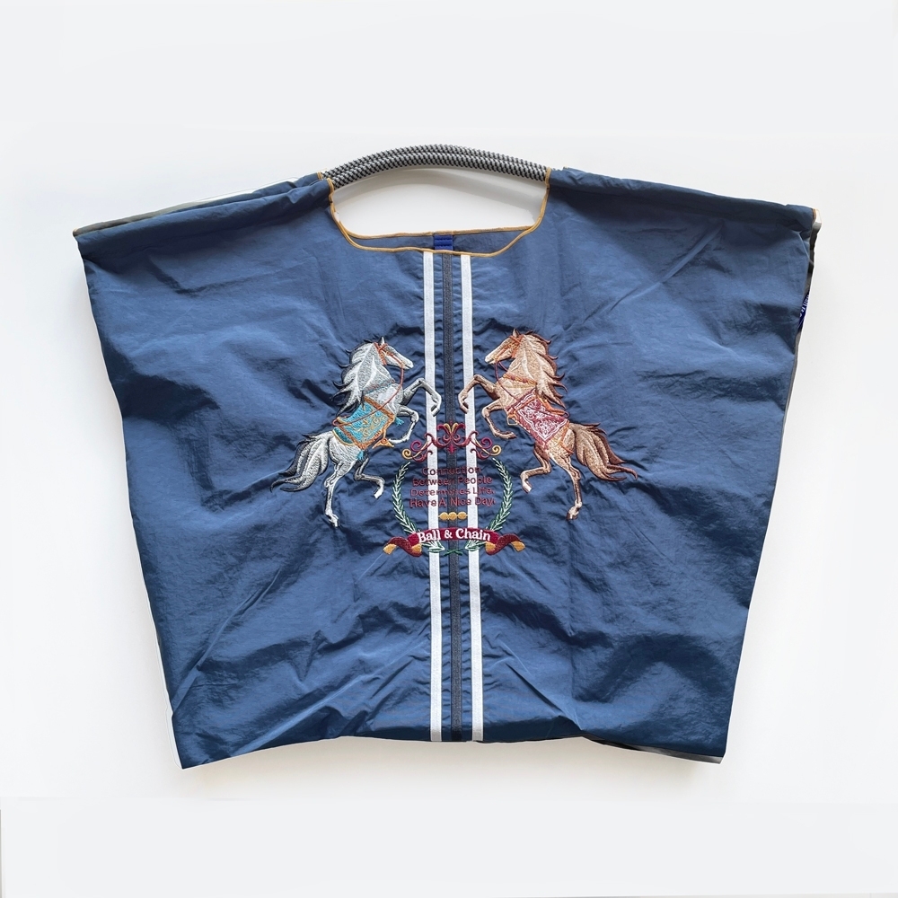 Ball＆Chain 刺繡環保購物袋 L號 - 藍 (30112432)