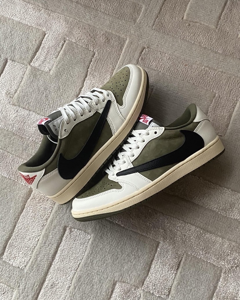 Travis Scott x Jordan Air Jordan 1 Low OG "Medium Olive" 倒鈎 8.0 低幫 復古籃球鞋 男女同款 米綠 DM7866-200