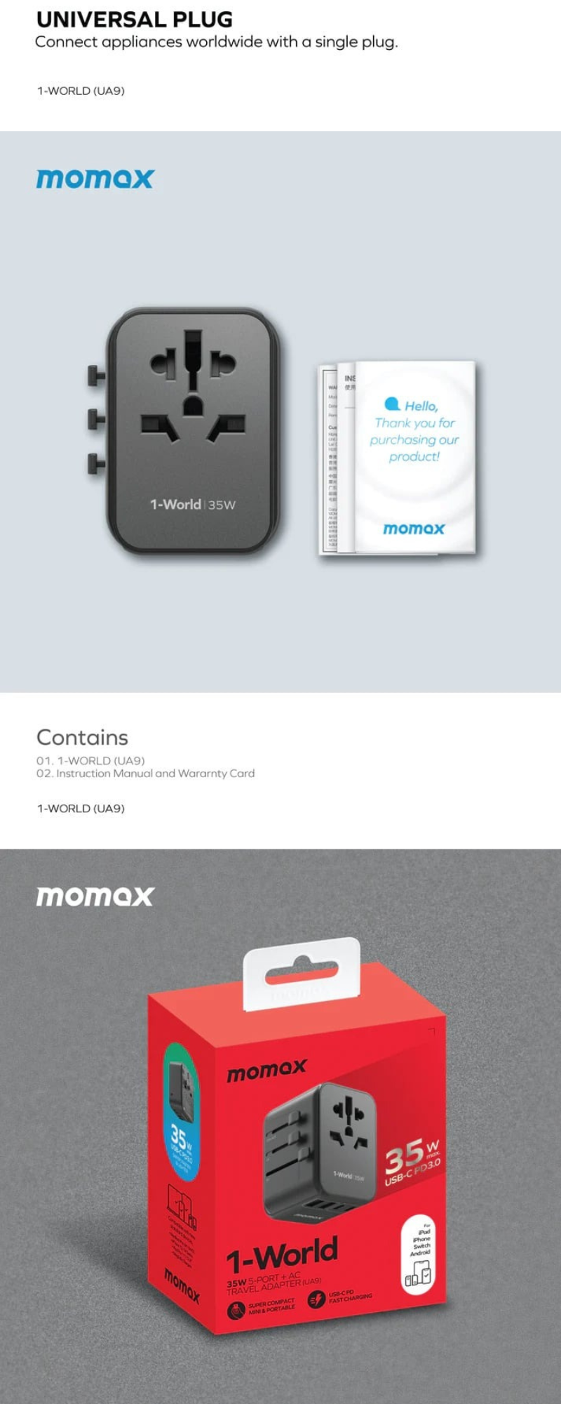 MOMAX  1-World USB PD35W    5 USB 旅行充電插座