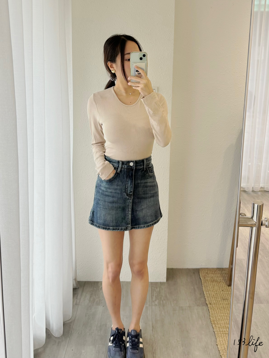 |現貨|基本高腰牛仔短褲裙(黑/藍)(S-L)